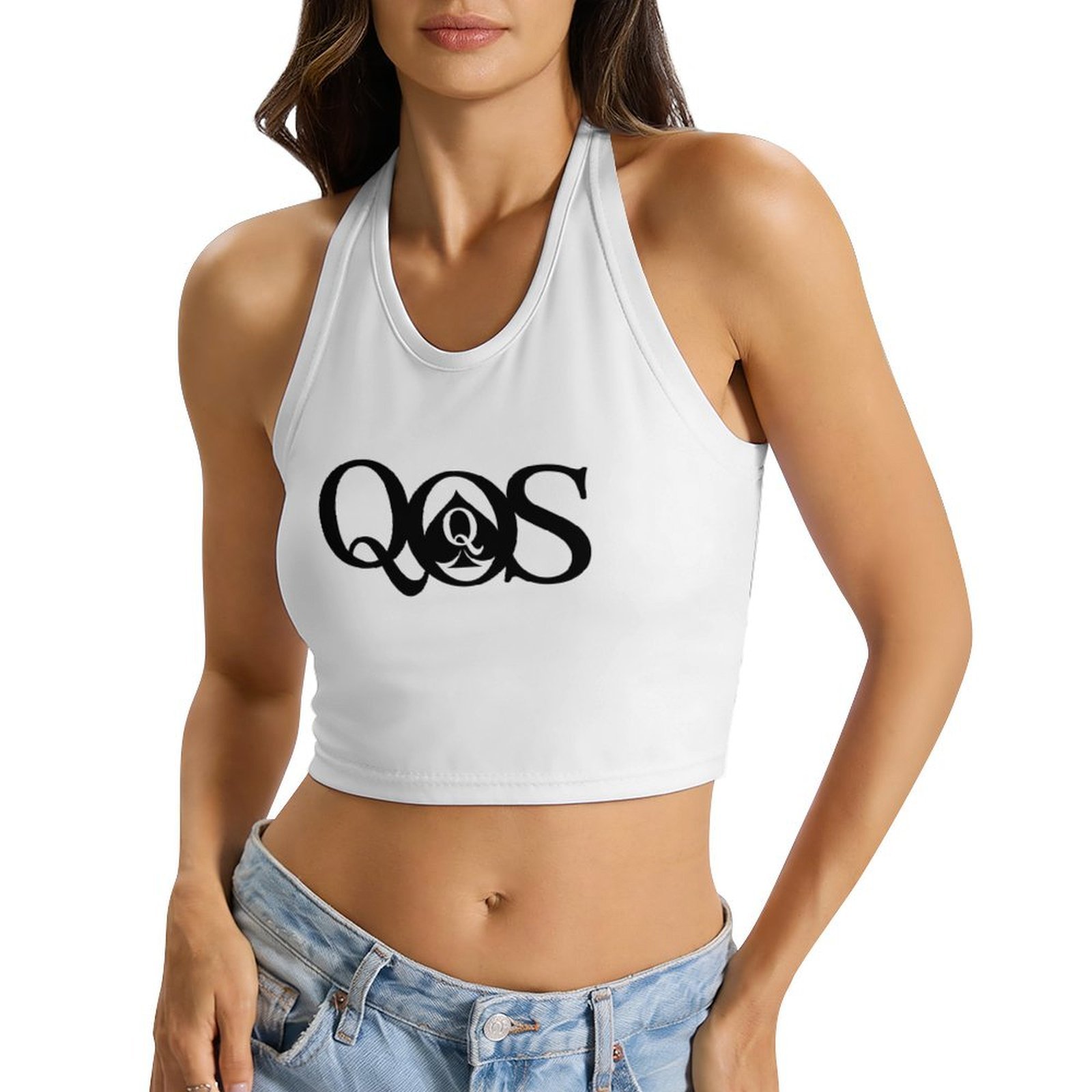 Halter Neck Top - Tops femininos com estampa QOS, com