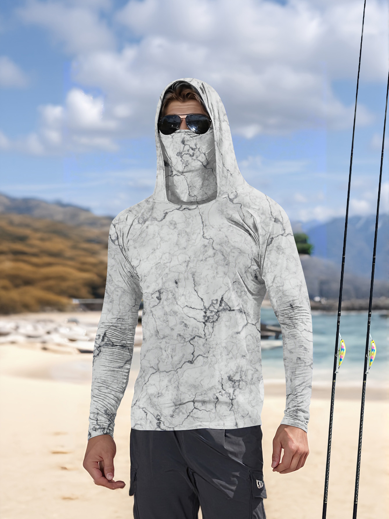 Summer Clothing Men - Camisa de pesca masculina com capuz,