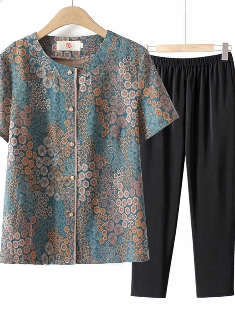 Summer Clothing For Women Over 60 - Conjunto de Duas Peças Estilo Avó