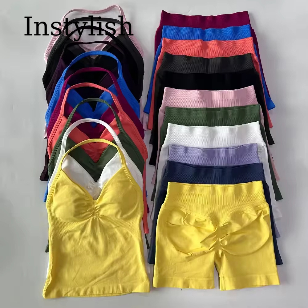 Halter Neck Top - Conjunto de Yoga Sem Costura para