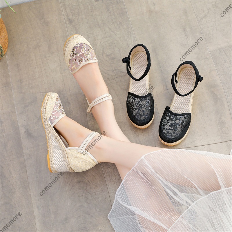 Espadrille Sandal Women - Sandálias Femininas Anabela de Renda e