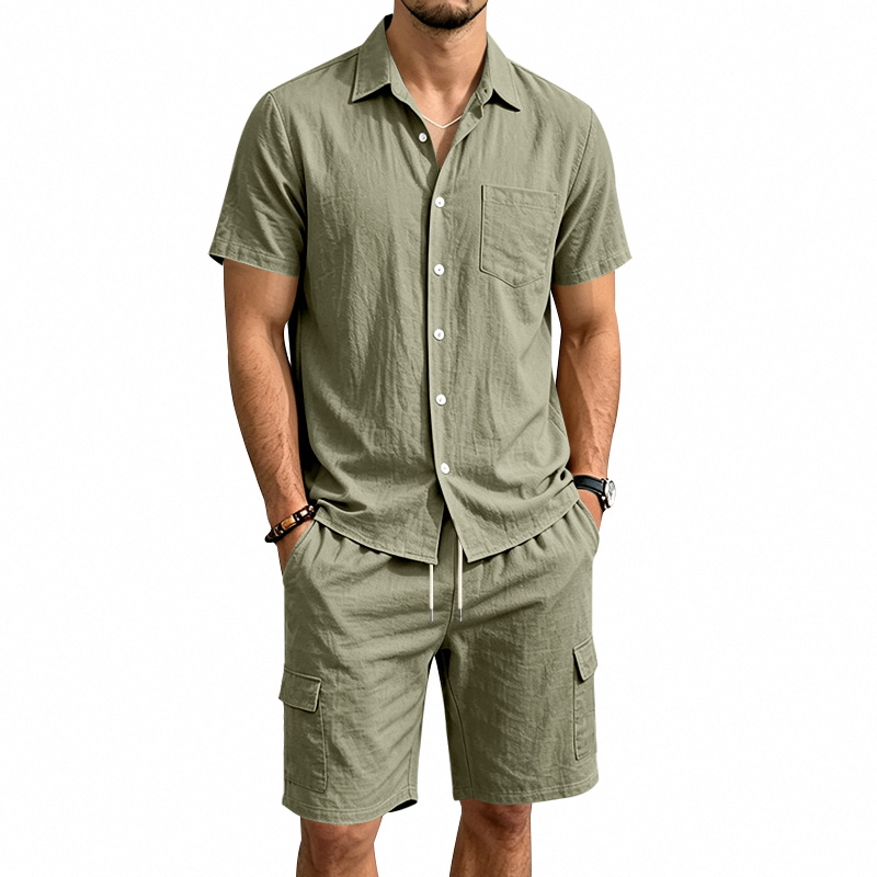 Summer Clothing Essentials - Conjunto Masculino de Verão em Linho
