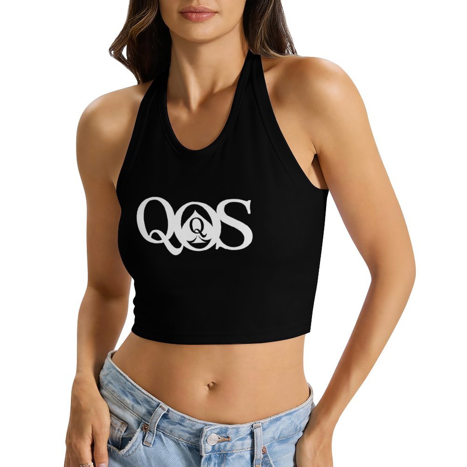 Tops femininos com estampa QOS - Halter Neck Top avaliação e preço