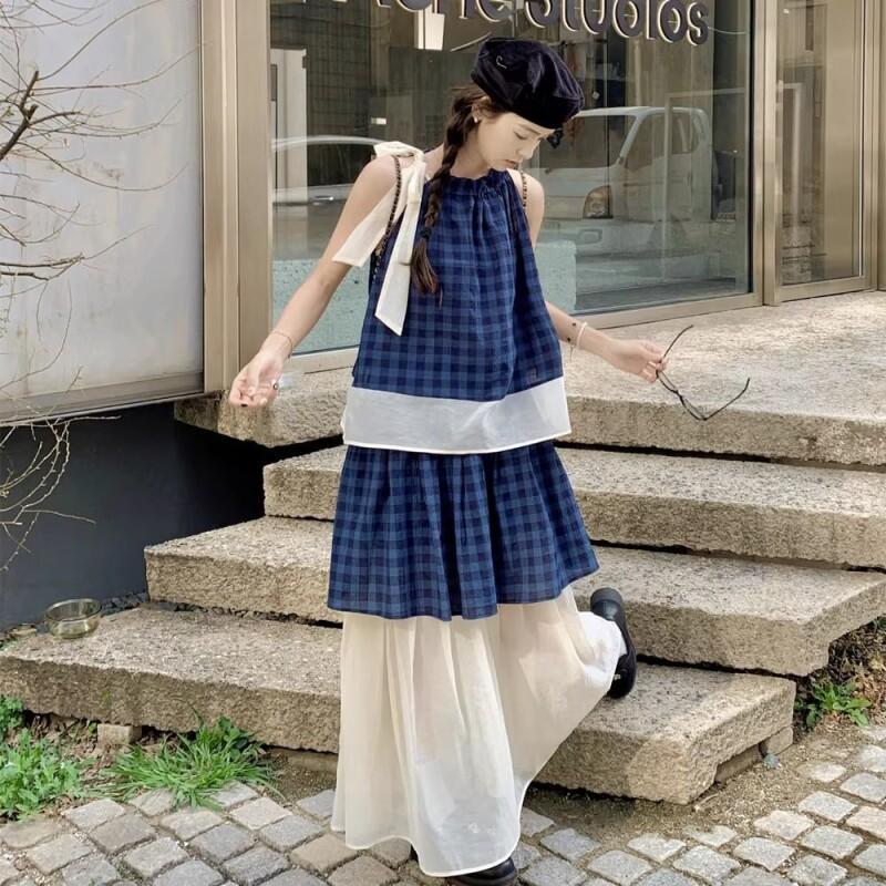 Conjunto Feminino Azul Xadrez  - Halter Neck Top avaliação e preço